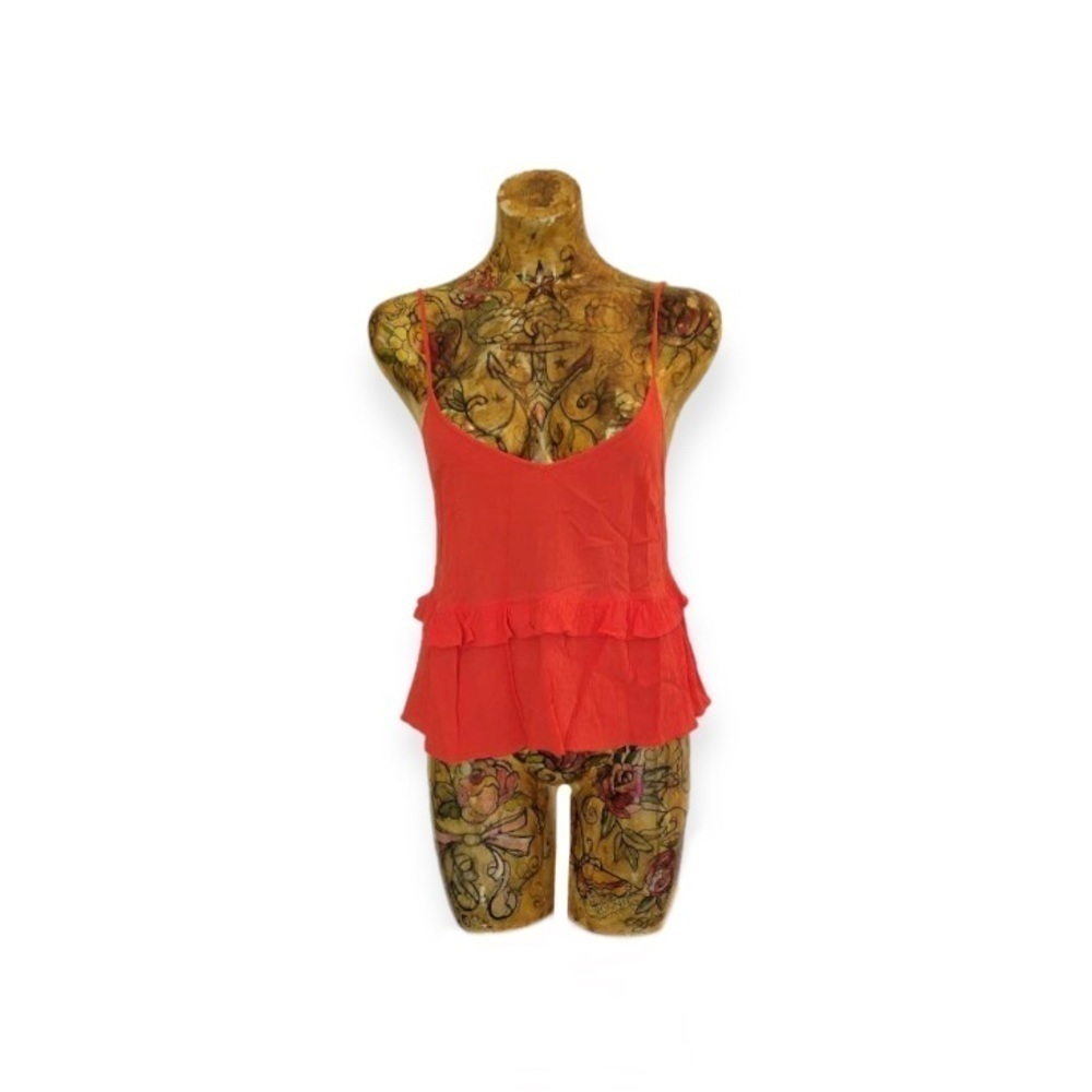 Asos top tank red ruffles Spagetti strap blouse Sz 4 small